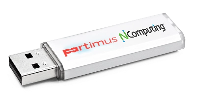 USB-Stick mit aufgedrucktem partimus und NComputing Logo