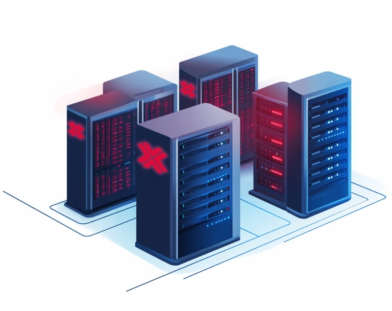 Grafik eines Proxmox Server-Cluster bestehend aus sechs Serverschränken.