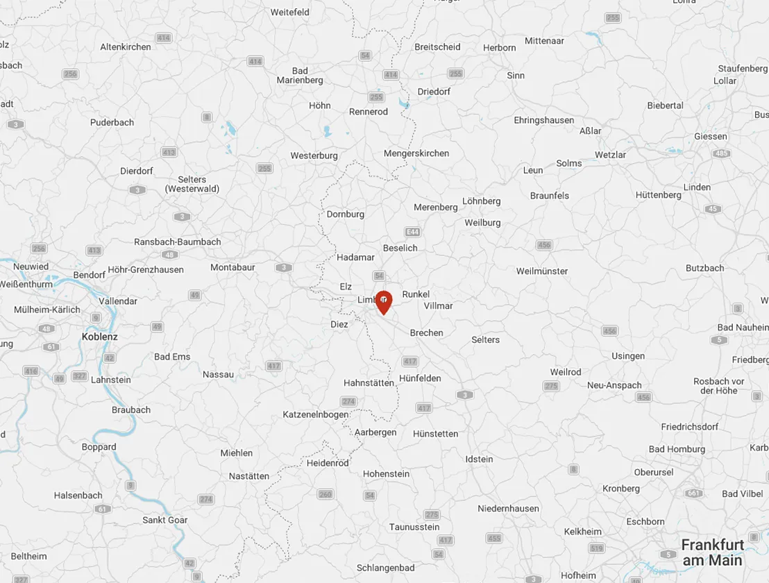 Karte mit Limburg an der Lahn im Zentrum